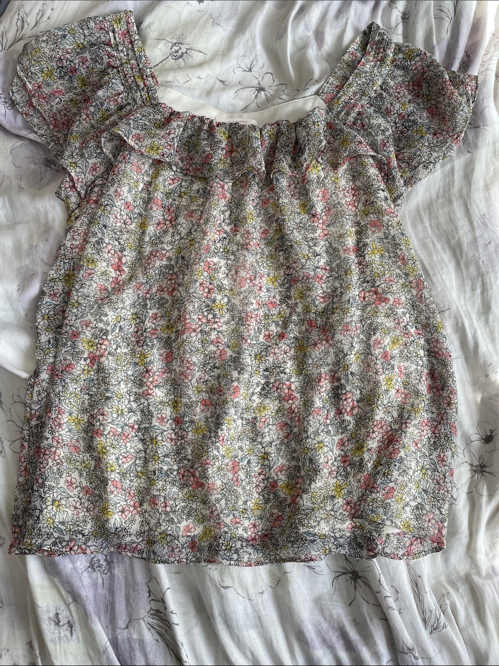 LC Lauren Conrad Pink & Yellow Floral Off-Shoulder Top